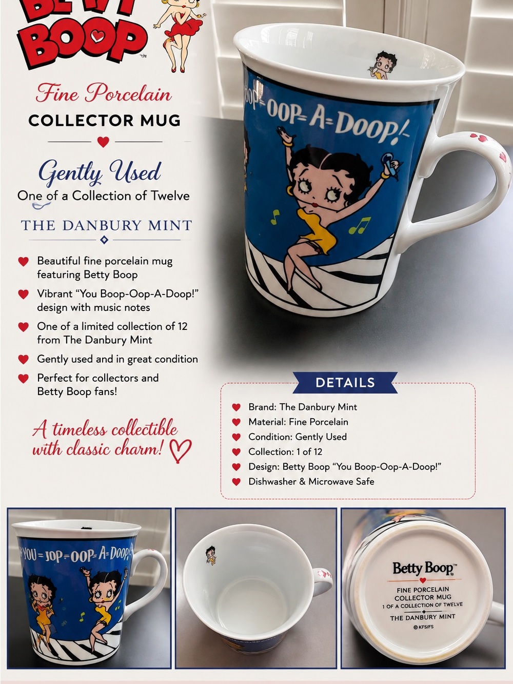 Betty Boop Blue Ceramic Mug with Yellow Accents